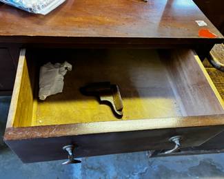 #167	Dresser 4 drawer antique queen anne leg as is piece unglued 39x18x30	 $125.00 			
