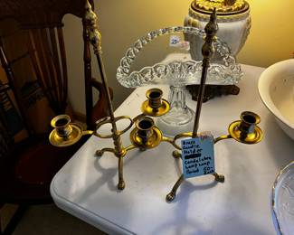 #60	Brass Candle Holder Candelabra Lamp Lamp Period  - Set of 2	 $100.00 			
