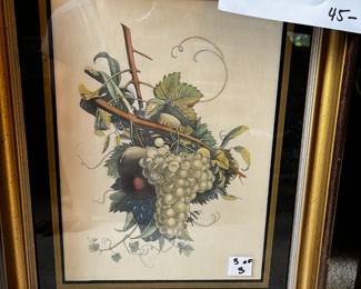 #47	Set of 3 Jean-Lous Prevost Style Grape/Botanical Prints. Framed w/Glass - 16x13	 $45.00 			
