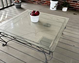 #143	Glass Top Metal Coffee Table - 41 square x 16 (has beveled edge) - Glass heavy You Move	 $50.00 			
