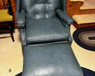 #63	Blue Naugahyde Wingback Chair w/ottoman	 $65.00 			
