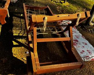 #231	kc	2 piece redwood patio old set with rope as is seat and back with old cushions 	 $175.00 			

