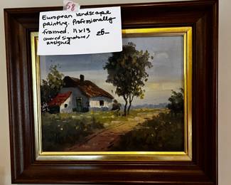 #58	European and scapte Painting - 11x13 - Oil on Board - signed	 $25.00 			
