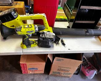 #109	Ryobi Blower & Cordless Drill set w/2 batteries & 1 Charger - 18V	 $65.00 			
