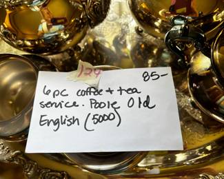 #124	6 Piece Poole Old English (5000) Silverplate Service w/tray	 $85.00 			
