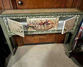 #206	painted green fruit table with 2 drawers and 2 doors 48x10x32	 $100.00 			
