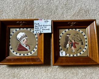 #48	Pair of quilted America  Folk Art in Frame - 8x8 Eagle on Top of Frame	 $25.00 			
