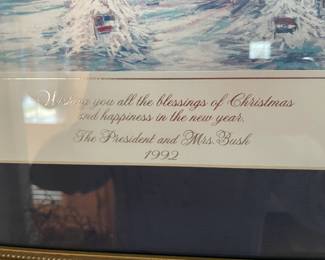 Wall Art- Christmas white house scene. Signed by George H W Bush.