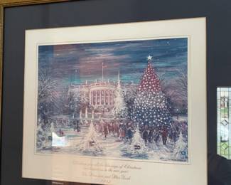 Wall Art- Christmas white house scene. Signed by George H W Bush.