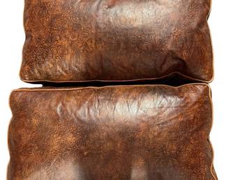 Two Large Pressed Leather Cushions 