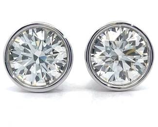 3 Carat Diamond Bezel Solitaire Stud Earrings in 14k White Gold