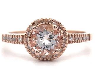 NEW! Morganite & Natural Diamond Halo Ring in 14k Rose Gold