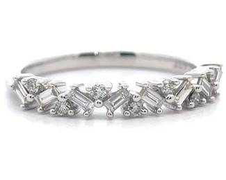 0.25 Carat Natural Diamond Baguette & Round Icicle Ring in White Gold