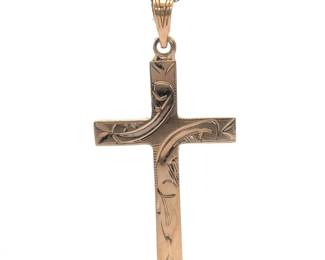 Textured Classic Cross Pendant in Yellow Gold