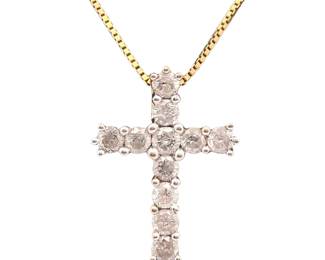 0.55 Carat Natural Diamond Cross Pendant in Yellow Gold