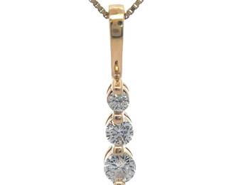 0.22 Carat Natural Diamond Three-Stone Pendant in 14k Yellow Gold