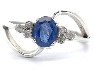 Natural Sapphire & Diamond Orbital Split Shank Ring