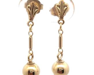 Fleur-de-lis Linear Dangle Bead Drop Earrings in 14k Yellow Gold