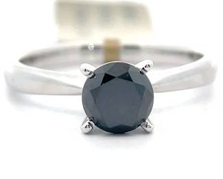 1 Carat Fancy Black Natural Diamond Solitaire Ring in 14k White Gold