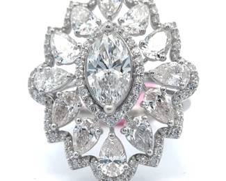 4.70 Carat Diamond Mixed-Cut Cluster Flower Ring in 14k White Gold