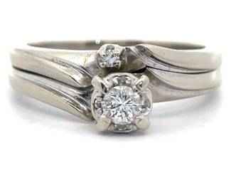 0.10 Carat Natural Diamond Matching 2-Piece Bridal Ring Set in 14k White Gold