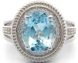4.64 Carat Blue Topaz & White Topaz Twisted Rope Ring