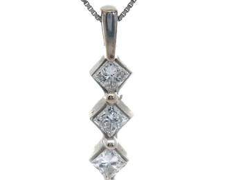0.30 Carat Princess Cut Natural Diamond Three-Stone Journey Pendant in 14k White Gold