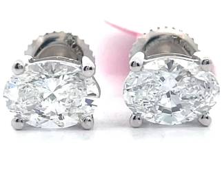 2 Carat Diamond Oval Solitaire Stud Earrings in 14k White Gold