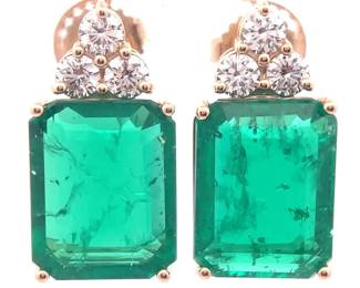 17.11 Carat Emerald & Diamond Cluster Earrings in 14k Yellow Gold