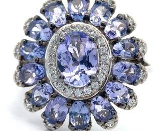 Tanzanite & Diamond Cluster Flower Ring