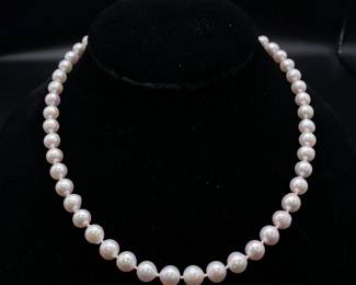 White Akoya Pearl Single Strand Necklace w/ 14k White Gold Clasp