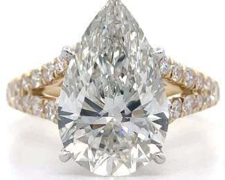 5.87 Carat Diamond Pear & Pavé Split Shank Ring in 14k Yellow Gold