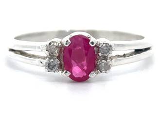 Ruby & Natural Diamond Split Shank Ring
