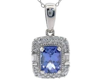 Tanzanite & Diamond Halo Pendant Necklace