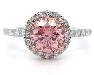 1.50 Carat Fancy Pink & White Diamond Halo Ring in 14k White Gold