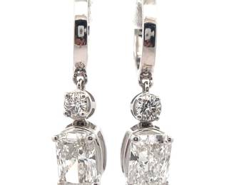 2.70 Carat Diamond Two-Stone Dangle Huggie Hoop Earrings in 14k White Gold