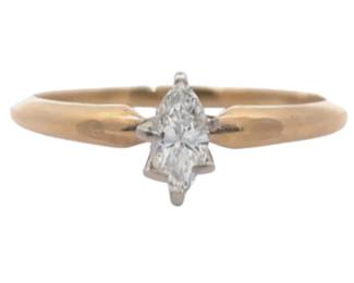 0.60 Carat Marquise Natural Diamond Solitaire Engagement Ring in 14k Yellow Gold