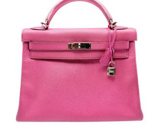 Hermès Kelly 32 Sellier Bag in Rose Tyrien Epsom Leather with Palladium Hardware