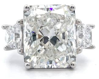 12 Carat Diamond Radiant & Trapezoid Three-Stone Ring in 14k White Gold