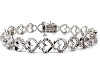 0.25 Carat Natural Diamond Heart Halo Link Bracelet