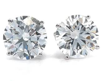 6.05 Carat Diamond Round Solitaire Stud Earrings in 14k White Gold