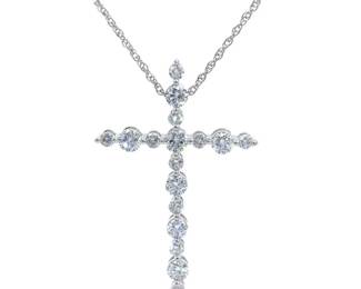 1 Carat Diamond Cross Pendant in 14k White Gold
