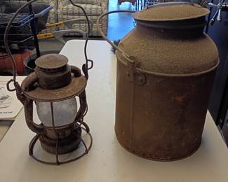 cream can and railroad lanterns
