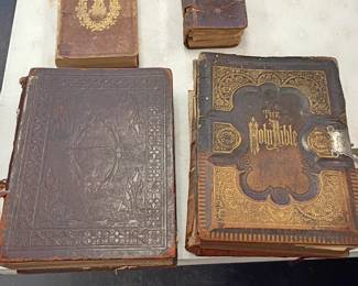 1800s leather bound large bibles and books