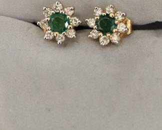 14k gold diamond and emerald earrings