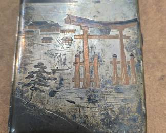 Mt Fuji sterling silver vintage cigarette case