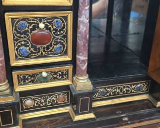 Cabinet of Curiosities. Olantigh Towers, Kent England c 1870. From the estate of J.S.W.S Erle- Drax, MP. This Cabinet of Curiosities survived the 1903 fire which destroyed the estate. Ebonized wood with bone inlay and semi-precious stones.