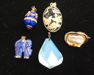 14k gold pendants and charms with lapis, pearl, onyx etc