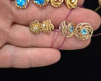 14k gold earrings with gemstones, diamonds etc
