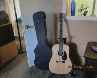 Martin & Co X series acoustic/electric 12 string guitar with case and stand